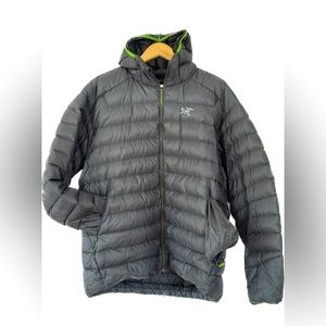 Arc’teryx Cerium LT Hoody, Men's XL, Gray with lime green lining.